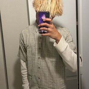 Men's Casual Plaid Button Down Shirt - Cream